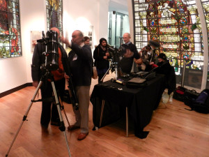 The crowd starts to gather in the telescope workshop