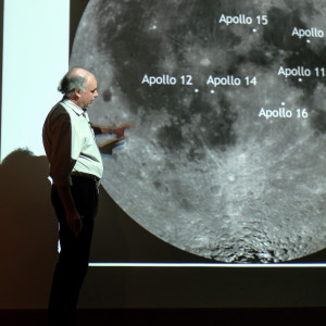 Prof Ian Crawford shows the location of the Apollo landing sites